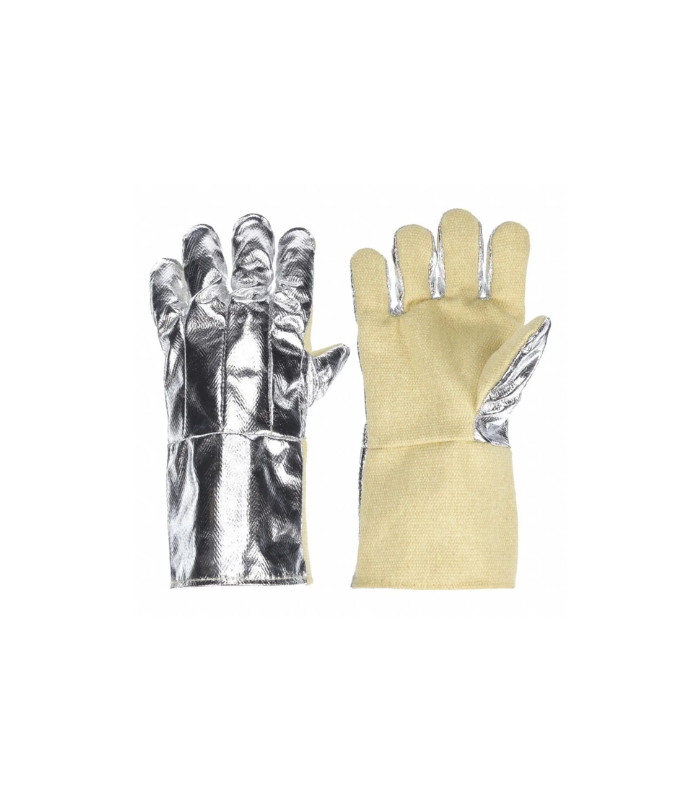 NSA 14" straight thumb aluminized rayon back gloves offer abrasion-resistant, with leather palm.