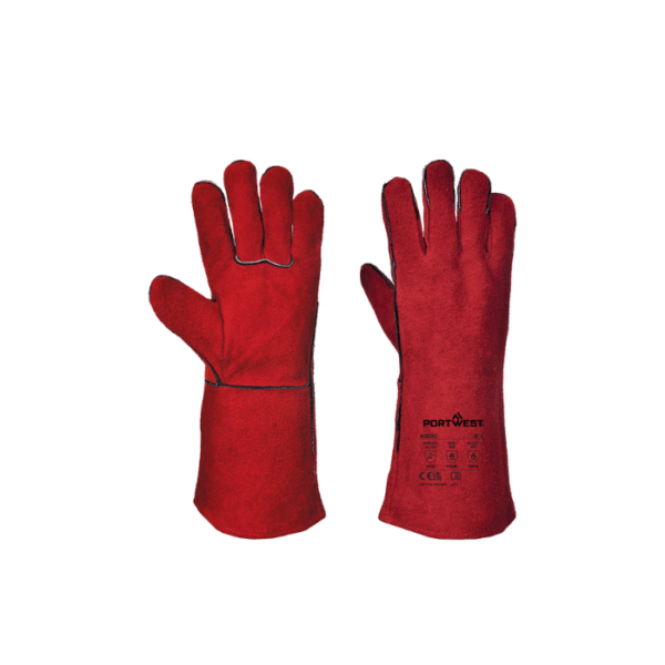 Portwest Welders Red Leather Gauntlet Gloves – Split Cowhide, M/L