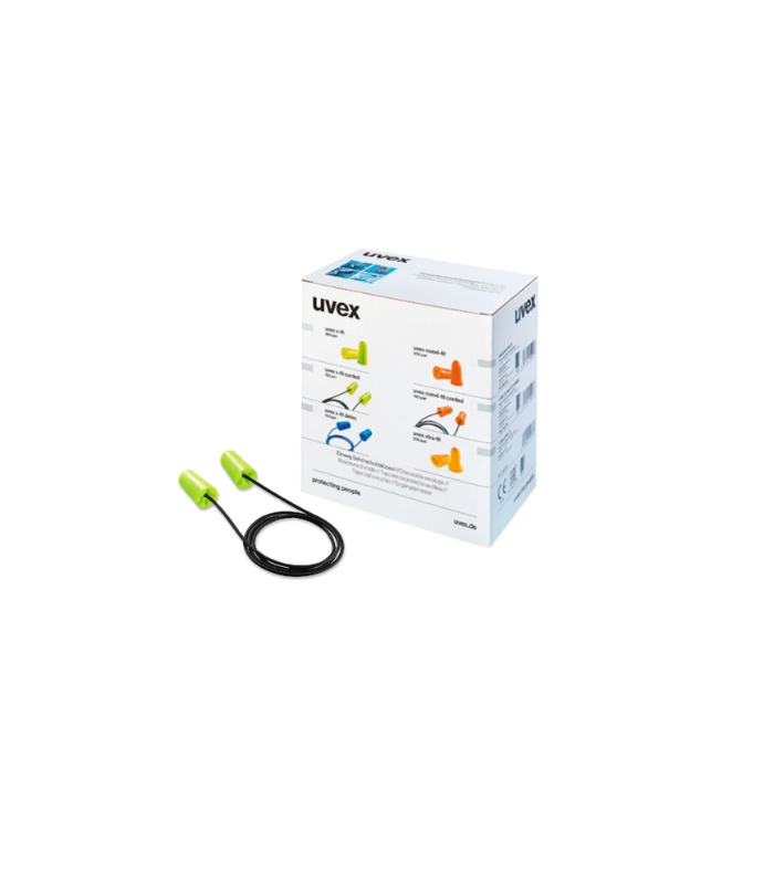 UVEX Disposable X-Fit Earplugs with Cord 37 dB Insulation, Lime
