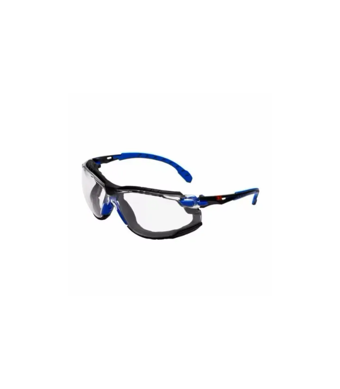 3M™ Solus™ 1000 Safety Glasses, Blue/Black Frame, Scotchgard™ Anti-Fog /Anti-Scratch Coating (K&N), Clear Lens, Foam Gasket and Strap