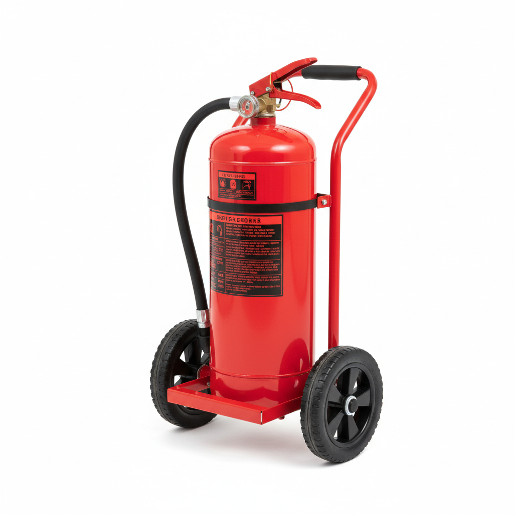 Wheeled fire extinguisher for industrial fire safety in Jubail, Saudi Arabia