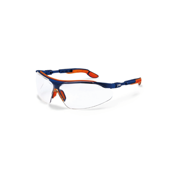 UVEX Clear Lens Safety Spectacles, Frame Color Blue, Orange