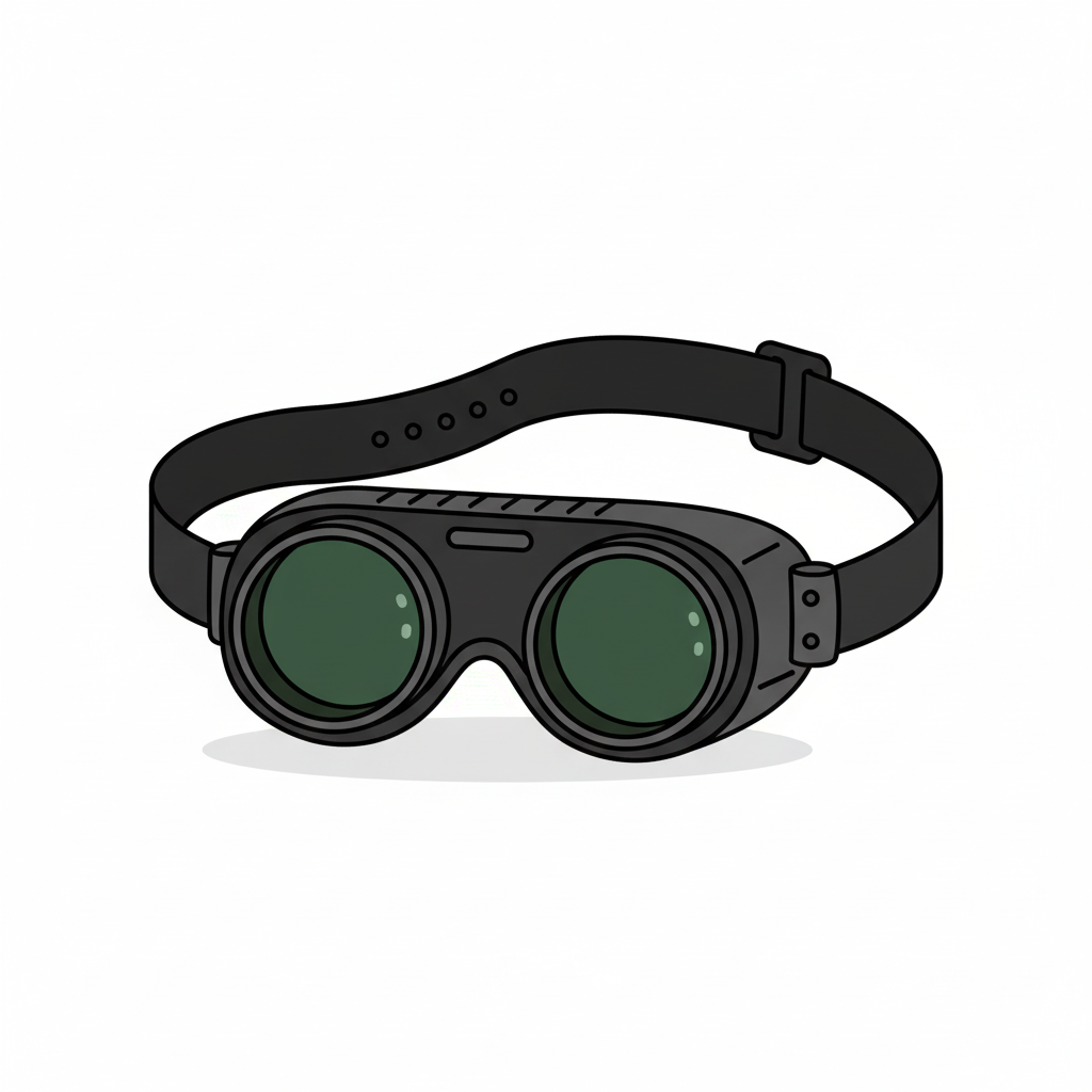 Dark-lensed welding goggles with adjustable head strap and side vents, shown on a pure white background.