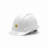 A classic white hard hat (safety helmet) with an adjustable suspension system visible inside, designed for impact protection on a construction site, displayed on a pure white background.