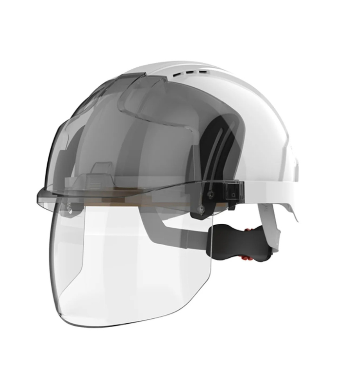 JSP EVO® VISTAshield® Safety Helmet with Integrated Faceshield, Vented, White Smoke-Starlink JSP-EVO®-VISTAshield®-Safety-Helmet-with-Integrated-Faceshield-Vented-White-Smoke-Starlink.