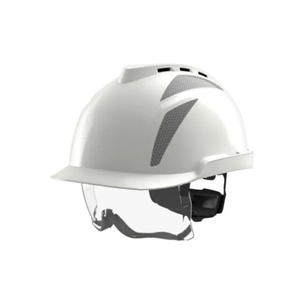 MSA-V-Gard-930-Safety-Helmet-vented-white-Fas-Trac-III-Foam-grey-stickers-non-fitted-Starlink
