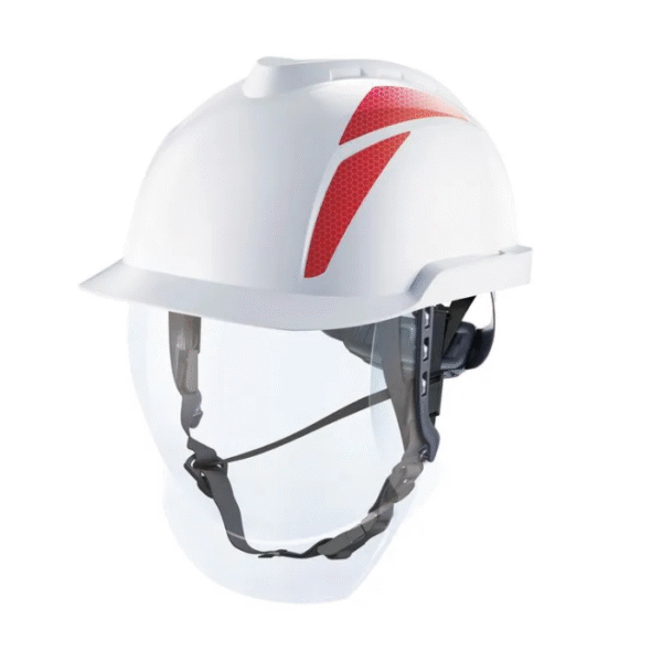 MSA-V-Gard-950-Safety-Helmet-Non-Vented-White-Red-Stickers-With-4-Point-Chinstrap-Fitted-And-Reusable-Bag-Starlink.