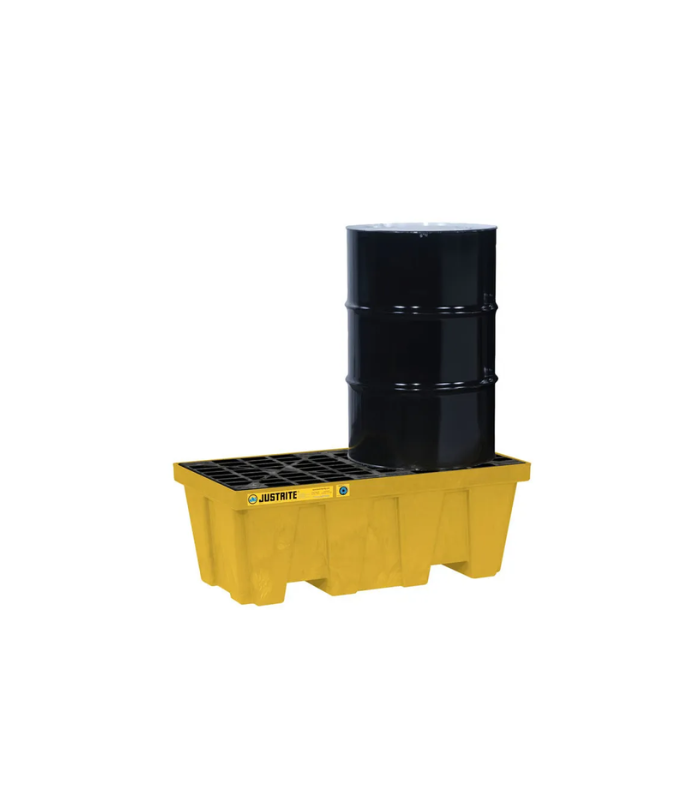 2 Drum Plastic Pallet, In-Line, With Drain, EcoPolyBlend™, Yellow