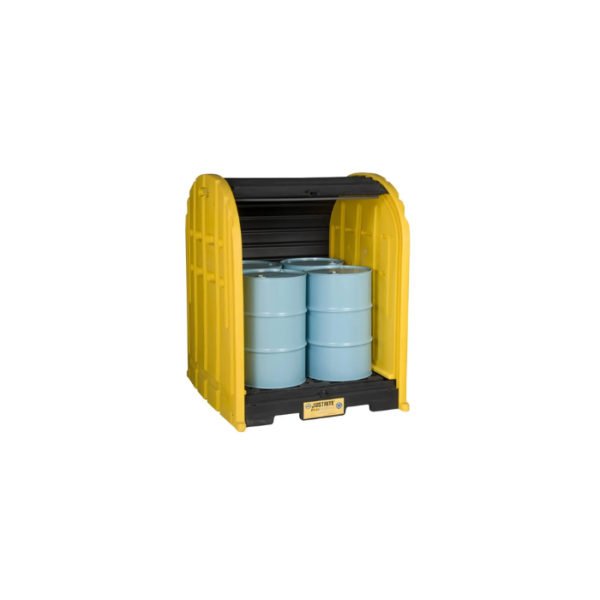 EcoPolyBlend™ DrumShed™ With Rolltop Doors, Accommodates 4 Drums, Polyethylene