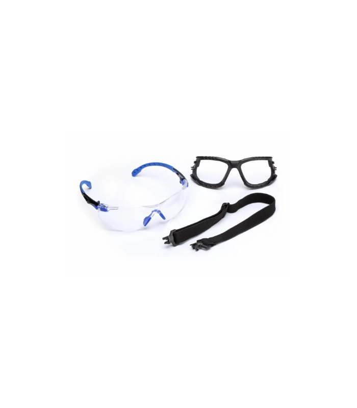 3M™ Solus™ Safety Glasses 1000-Series, Kit, Foam, Strap, Black/Blue, Clear Scotchgard™ Anti-fog Lens