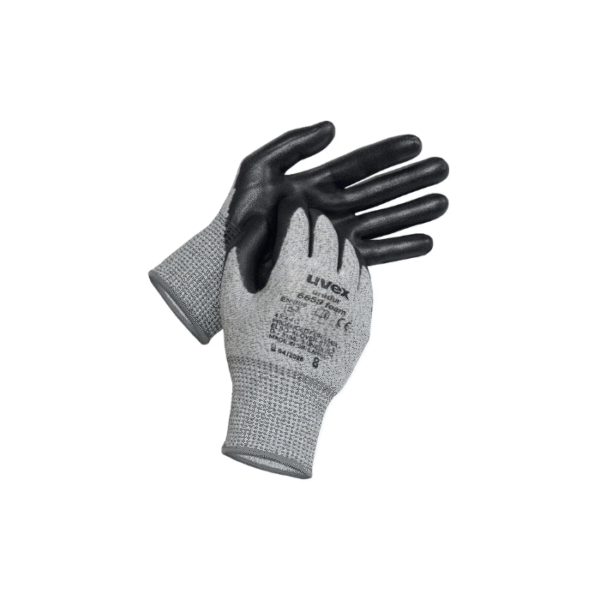 uvex Unidur 6659 Foam Cut Protection Gloves, Palm and Fingertips Coated, Gray & Black