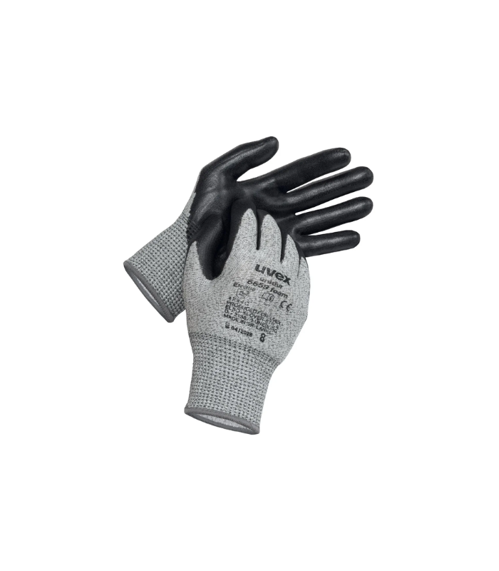 uvex Unidur 6659 Foam Cut Protection Gloves, Palm and Fingertips Coated, Gray & Black