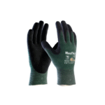 Gloves, Safety, Hand Protection, Cut Resistant, Color Green With Black Coating