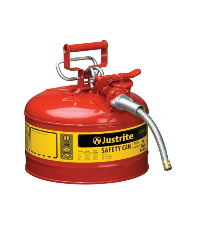 Justrite-2.5-Gallon-5-8-Metal-Hose-Steel-Safety-Can-for-Flammables-Type-II-AccuFlow™-Red-Starlink.