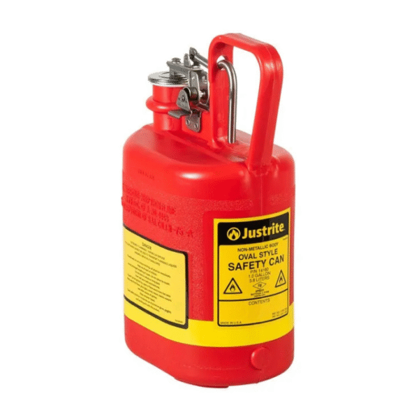 Justrite-Oval-Polyethylene-Safety-Can-For-Flammables-Stainless-Steel-Hardware-Flame-Arrester-1-Gallon-Red-Starlink.
