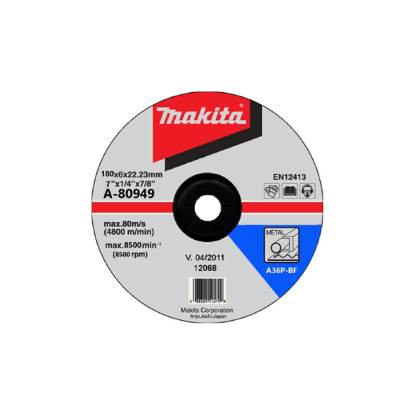 Makita Accessories, Depressed Center Grinding Wheel (A-series), 180 x 6.0 x 22.23