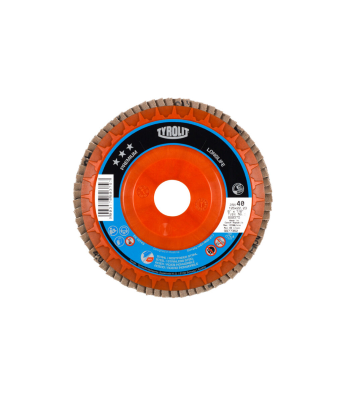 Tyrolit FLAP DISC, SS/CS (2 IN 1), 4.5' (115X22,23) - 28N, ZA40 Q-B, PREMIUM