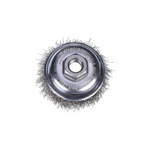 4 in Crimped Wire Cup Brush, 0.02 in Wire Dia. 1 3/8 in Bristle Trim Length 1PAK