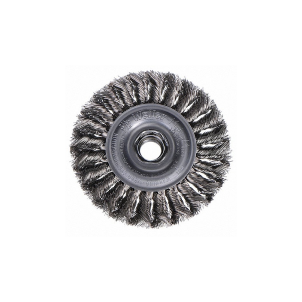 4 in Knotted Wire Wheel Brush, 0.014 in Wire Dia., 7/8 in Bristle Trim Length