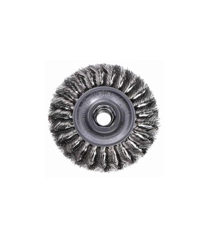 4 in Knotted Wire Wheel Brush, 0.014 in Wire Dia., 7/8 in Bristle Trim Length
