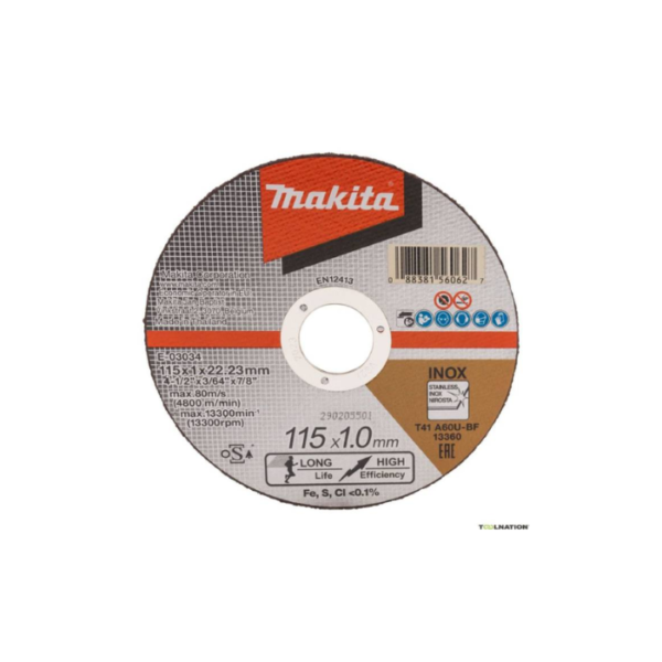 Makita Thin Cut-off Wheels, 115 X 1.0 X 22 mm, Grit (A60T) E-03034(X