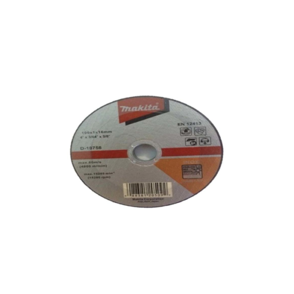 Makita Accessories, Thin Cut-off Wheels for Stainless Steel - Flat Center (D-series), 100 x 1.0 x 16 D-18758