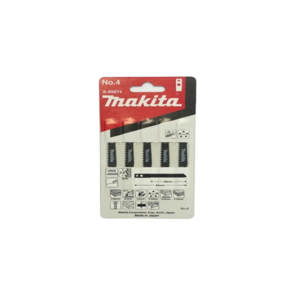 Makita Jig Saw Blade, For Wood & Plastic, Cutting Length 62mm,9 Tooth, 5 Pcs A-85874